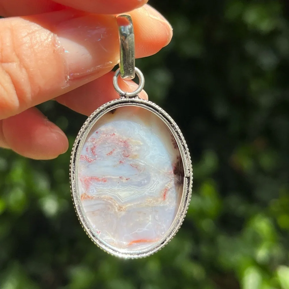 Silver plated red moss agate‎ pendant